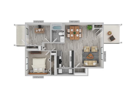 Floor plan for 2 beds, 1 bath, 825 sqft